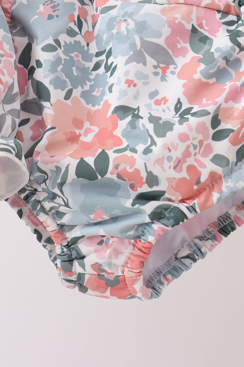 Pink Floral Smocked UPF Swim Set - Aaria Tees Aaria Tees