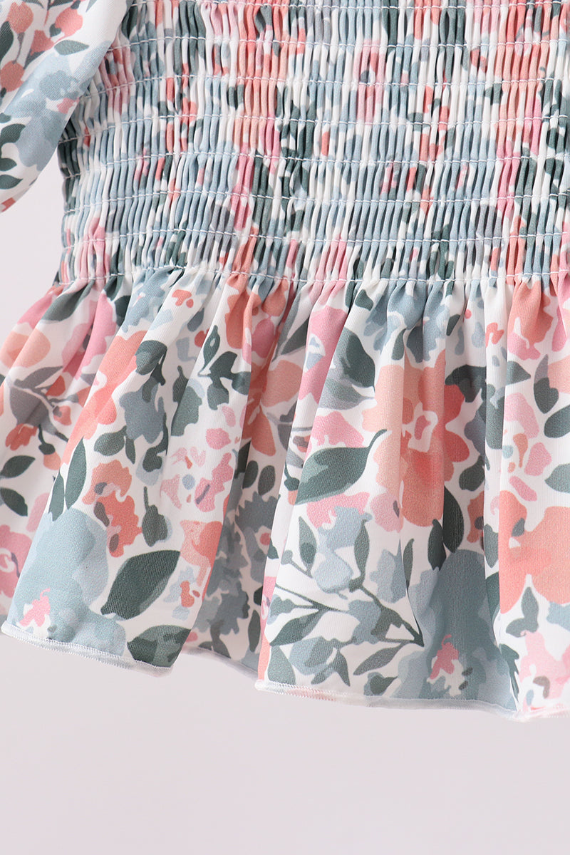 Pink Floral Smocked UPF Swim Set - Aaria Tees Aaria Tees