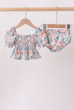 Pink Floral Smocked UPF Swim Set - Aaria Tees Aaria Tees