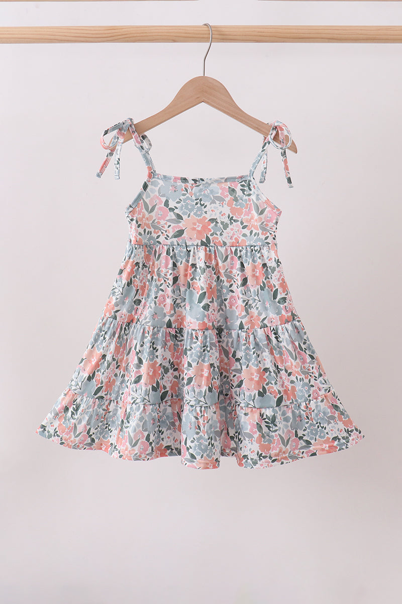 Pink Floral Knit tiered Dress - Aaria Tees Aaria Tees