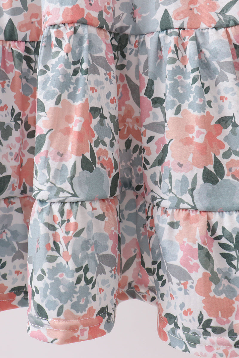 Pink Floral Knit tiered Dress - Aaria Tees Aaria Tees