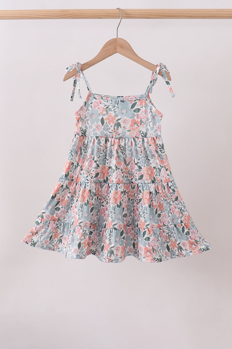 Pink Floral Knit tiered Dress - Aaria Tees Aaria Tees