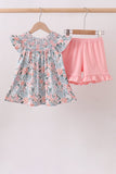Pink Floral Smocked Knit Set - Aaria Tees Aaria Tees