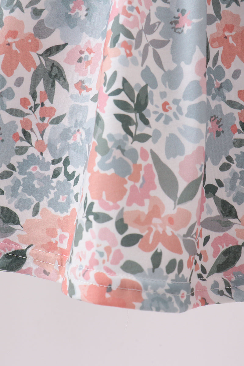 Pink Floral Smocked Knit Set - Aaria Tees Aaria Tees