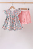 Pink Floral Smocked Knit Set - Aaria Tees Aaria Tees
