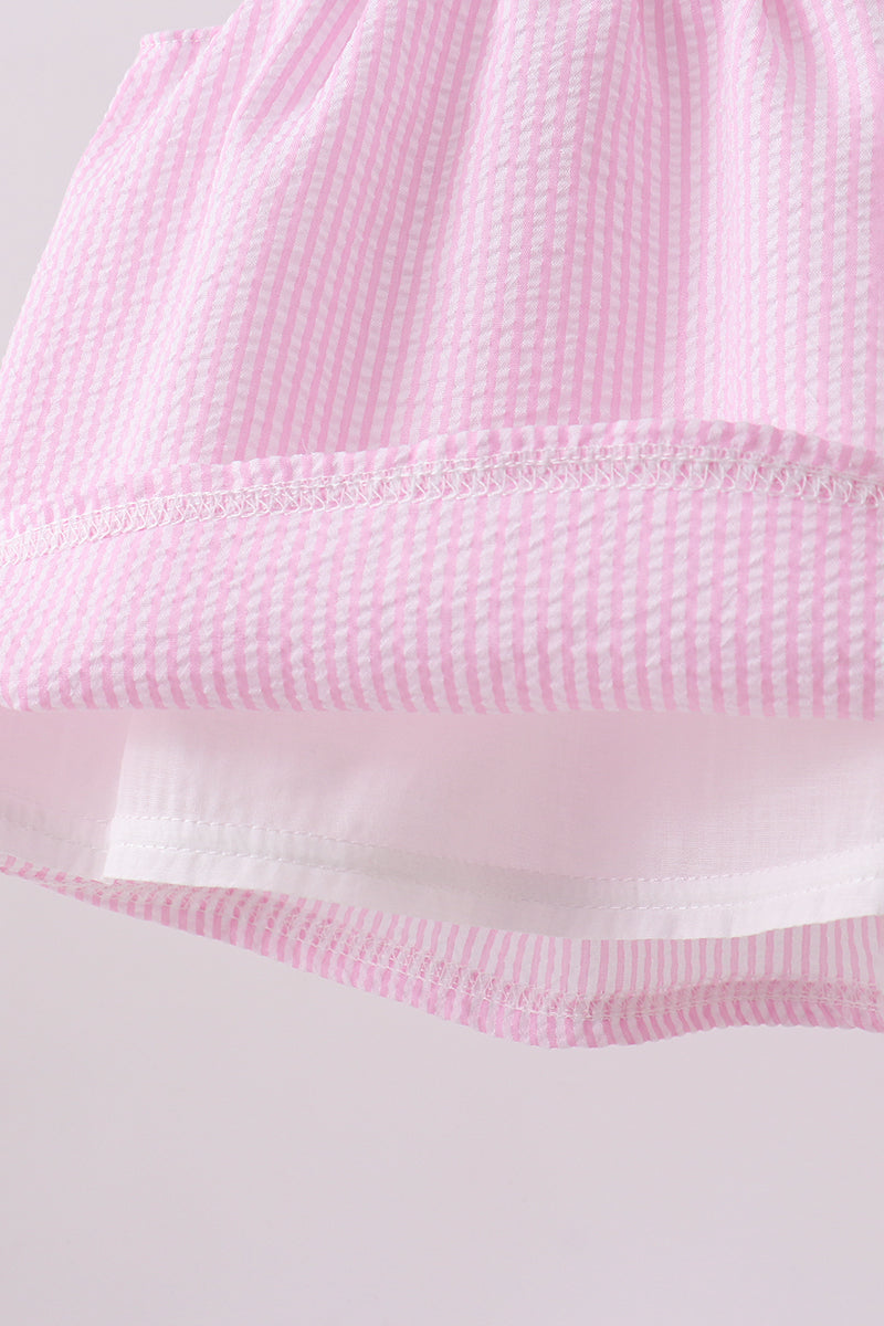 Pink stripe seersucker strawberry smocked bloomer set - Aaria Tees Aaria Tees