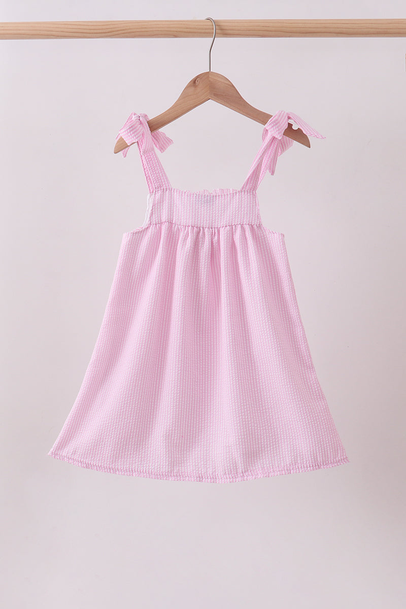 Pink stripe seersucker strawberry smocked dress - Aaria Tees Aaria Tees