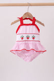 Pink stripe seersucker strawberry smocked one-piece swimsuit - Aaria Tees Aaria Tees