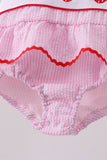 Pink stripe seersucker strawberry smocked one-piece swimsuit - Aaria Tees Aaria Tees