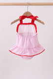 Pink stripe seersucker strawberry smocked one-piece swimsuit - Aaria Tees Aaria Tees