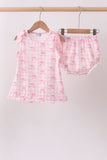 Pink bow print scalloped bloomer set - Aaria Tees Aaria Tees