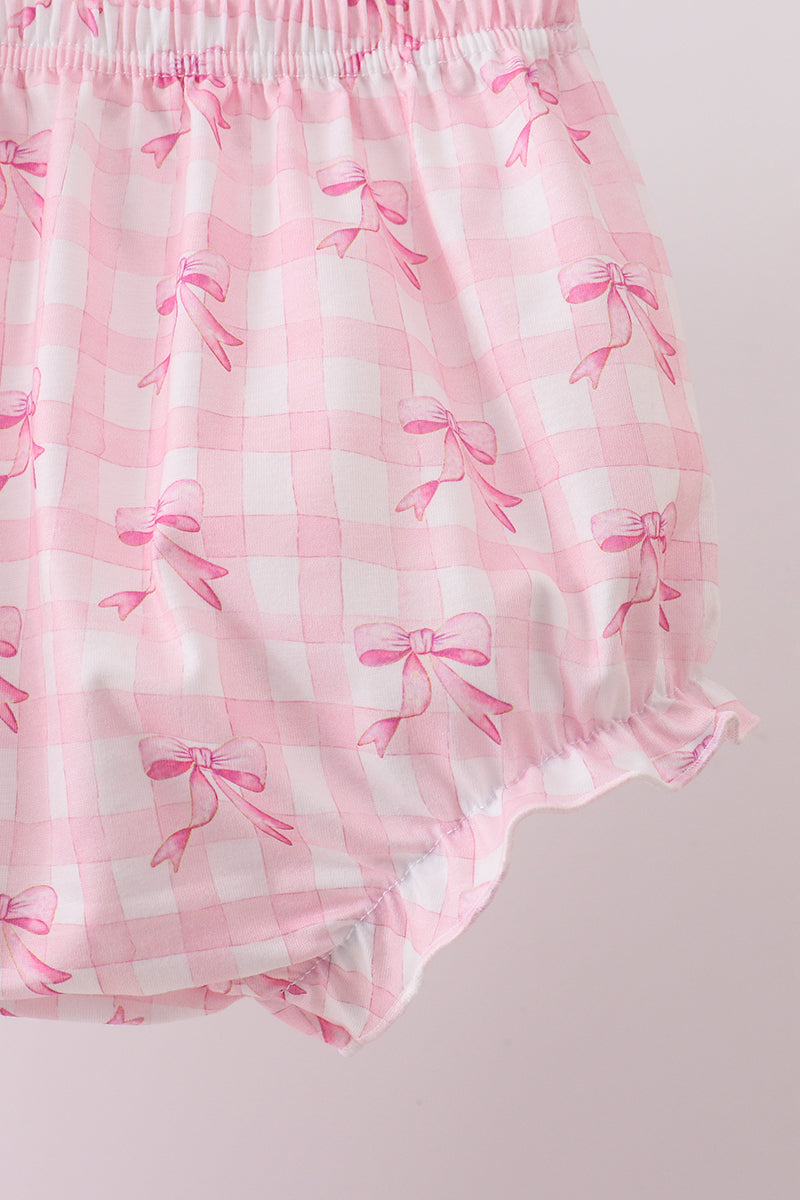 Pink bow print scalloped bloomer set - Aaria Tees Aaria Tees