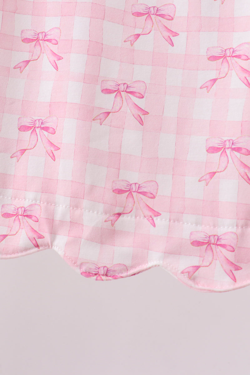Pink bow print scalloped bloomer set - Aaria Tees Aaria Tees