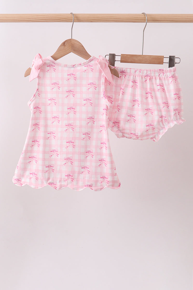 Pink bow print scalloped bloomer set - Aaria Tees Aaria Tees