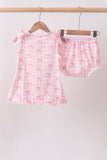 Pink bow print scalloped bloomer set - Aaria Tees Aaria Tees