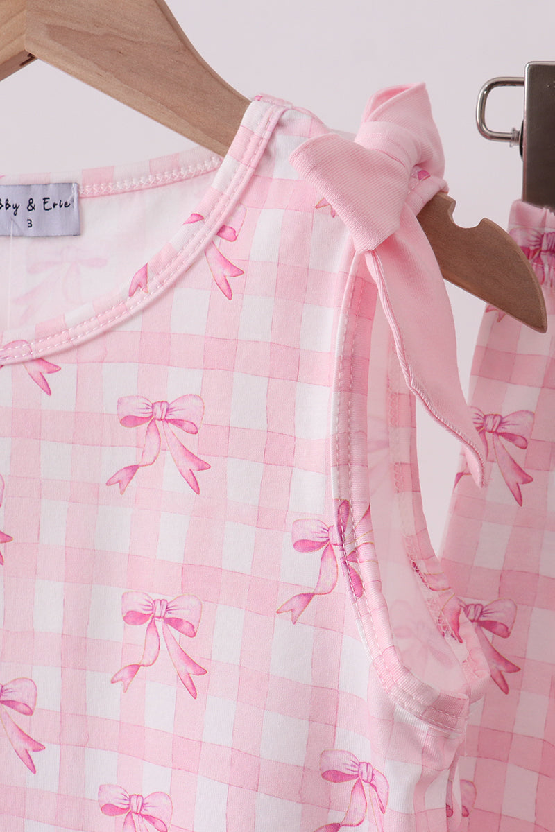 Pink bow print scalloped ruffle shorts set - Aaria Tees Aaria Tees
