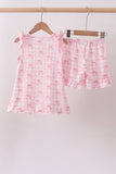 Pink bow print scalloped ruffle shorts set - Aaria Tees Aaria Tees