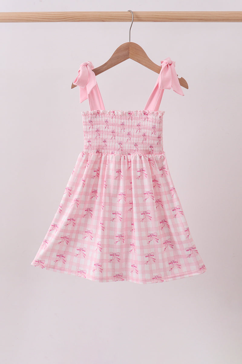 Pink bow smocked ruffle dress - Aaria Tees Aaria Tees
