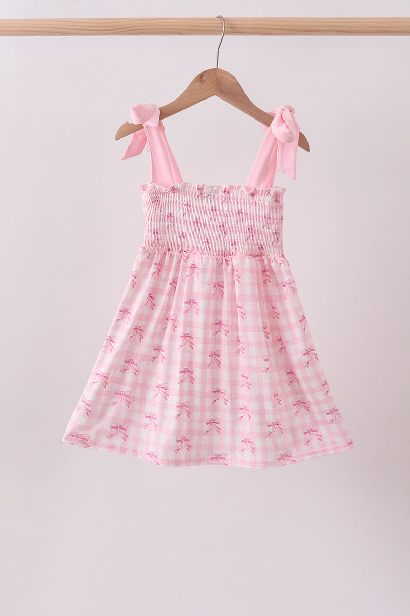 Pink bow smocked ruffle dress - Aaria Tees Aaria Tees