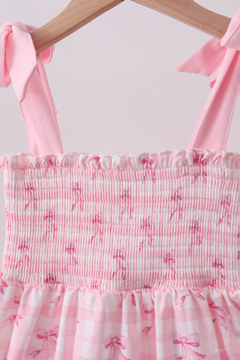 Pink bow smocked ruffle dress - Aaria Tees Aaria Tees