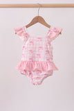 Pink bow print ruffle one-piece swimsuit - Aaria Tees Aaria Tees