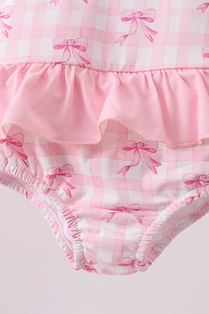 Pink bow print ruffle one-piece swimsuit - Aaria Tees Aaria Tees