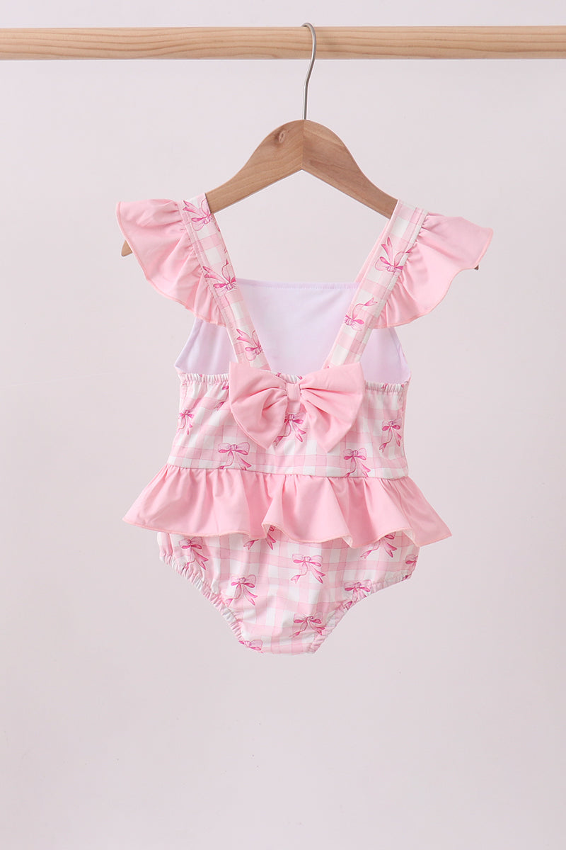 Pink bow print ruffle one-piece swimsuit - Aaria Tees Aaria Tees