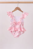 Pink bow print ruffle one-piece swimsuit - Aaria Tees Aaria Tees