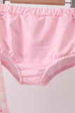 Pink bow print ruffle zipper 2pc swimsuit - Aaria Tees Aaria Tees