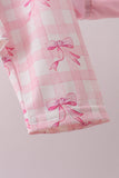 Pink bow print ruffle zipper 2pc swimsuit - Aaria Tees Aaria Tees