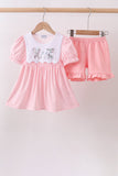 Pink Gingham Animal Embroidered Knit Set - Aaria Tees Aaria Tees