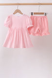 Pink Gingham Animal Embroidered Knit Set - Aaria Tees Aaria Tees