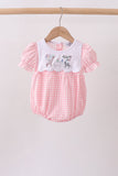 Pink Gingham Animal Embroidered Knit Bubble - Aaria Tees Aaria Tees