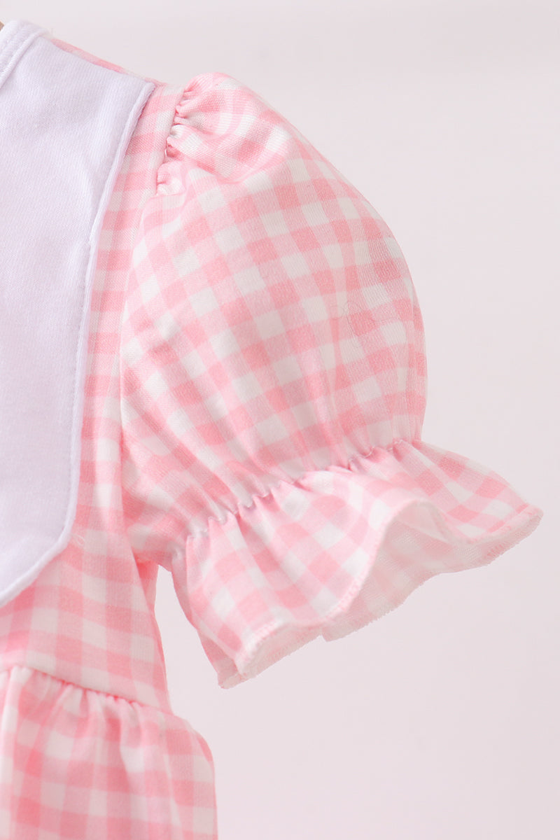 Pink Gingham Animal Embroidered Knit Bubble - Aaria Tees Aaria Tees