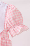 Pink Gingham Animal Embroidered Knit Bubble - Aaria Tees Aaria Tees