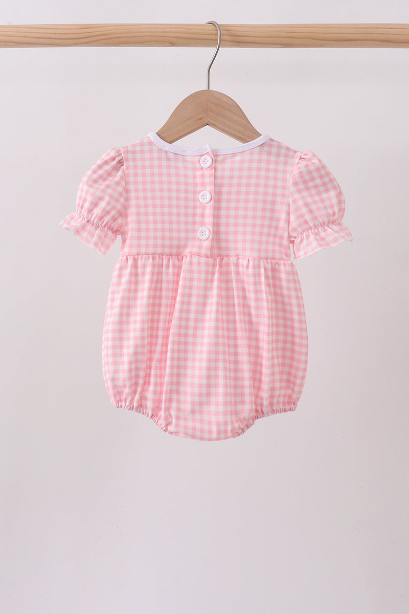 Pink Gingham Animal Embroidered Knit Bubble - Aaria Tees Aaria Tees