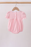 Pink Gingham Animal Embroidered Knit Bubble - Aaria Tees Aaria Tees