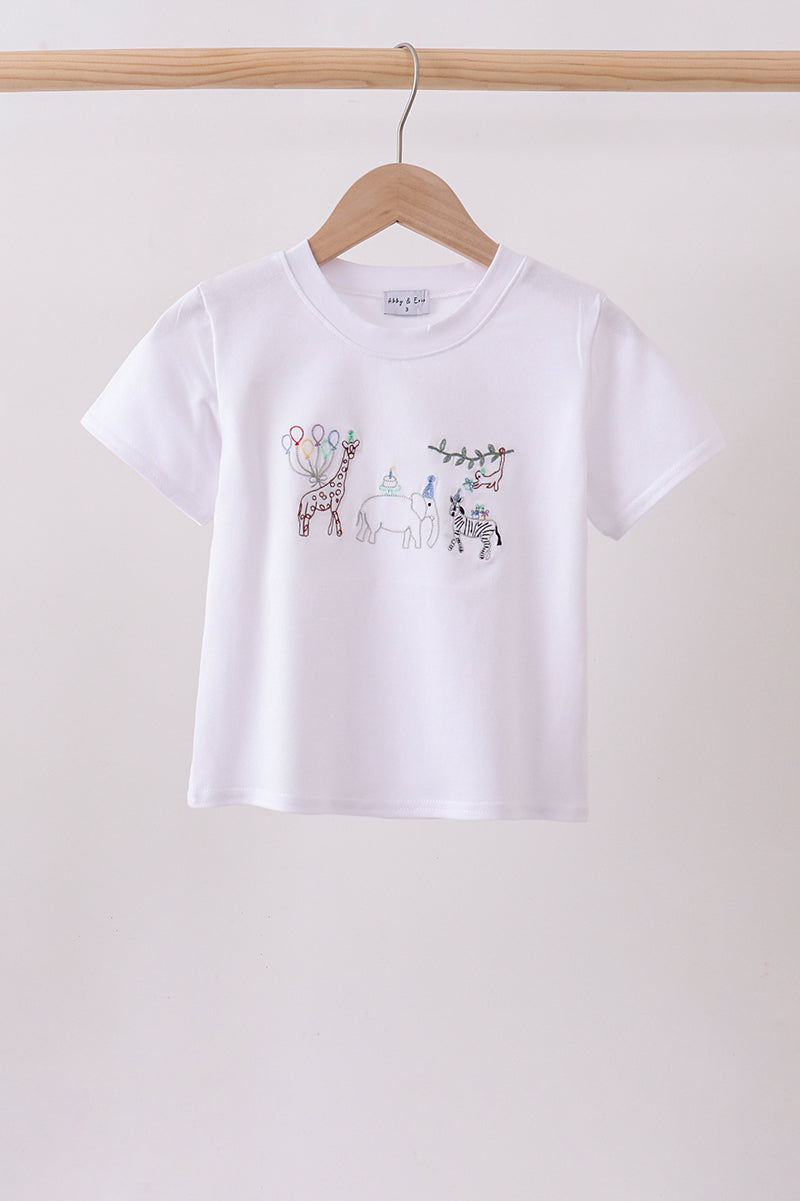 White Animal Embroidered Knit Top - Aaria Tees Aaria Tees