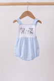 Blue Gingham Animal Embroidered Knit Bubble - Aaria Tees Aaria Tees