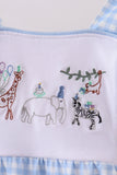 Blue Gingham Animal Embroidered Knit Bubble - Aaria Tees Aaria Tees