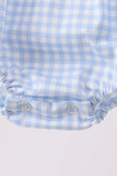 Blue Gingham Animal Embroidered Knit Bubble - Aaria Tees Aaria Tees