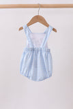 Blue Gingham Animal Embroidered Knit Bubble - Aaria Tees Aaria Tees