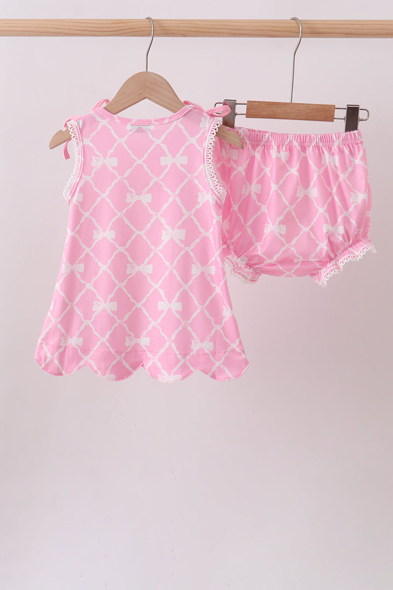 Pink Bow Knit Bloomer Set - Aaria Tees Aaria Tees