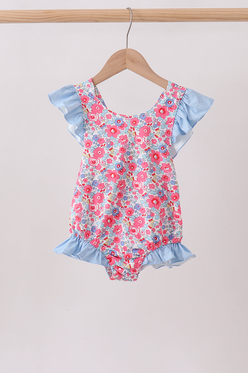 Pink Floral UPF Swim One-Piece - Aaria Tees Aaria Tees