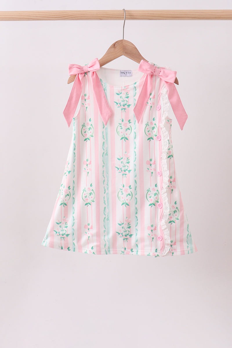 Pink floral print bow dress - Aaria Tees