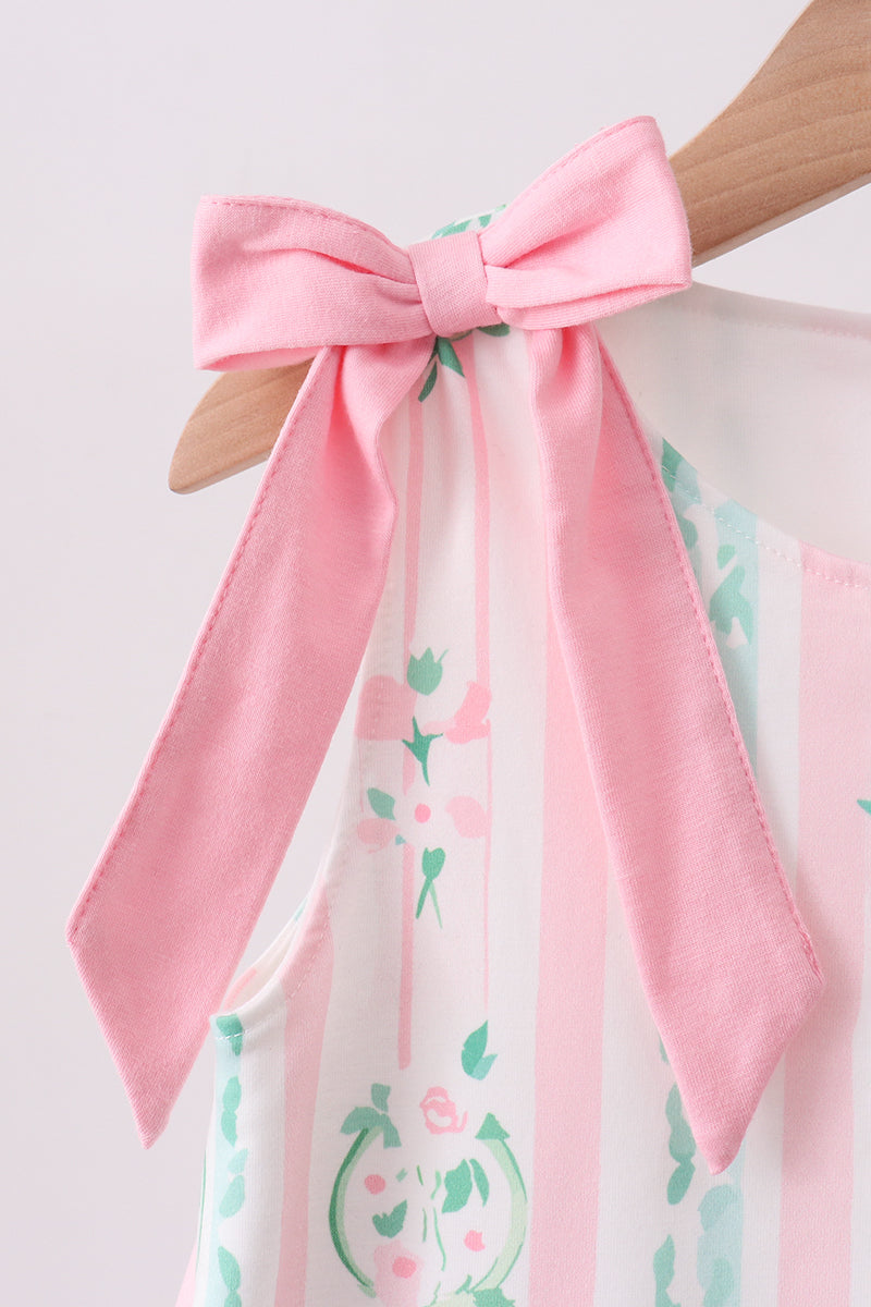 Pink floral print bow dress - Aaria Tees Aaria Tees