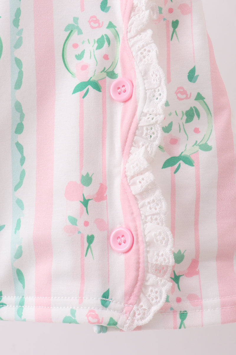 Pink floral print bow dress - Aaria Tees Aaria Tees