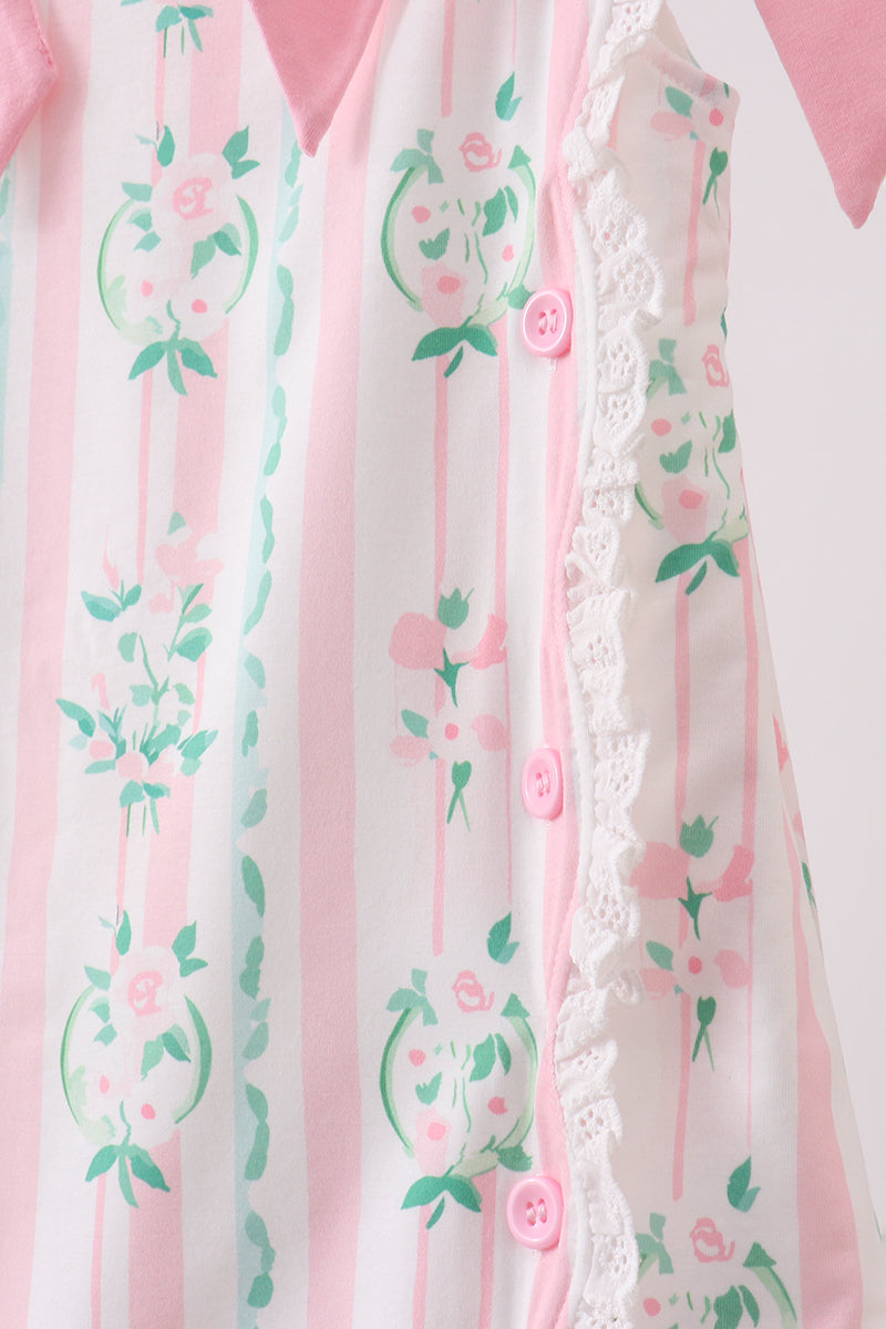 Pink floral print bow dress - Aaria Tees Aaria Tees