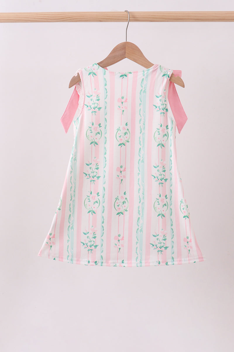 Pink floral print bow dress - Aaria Tees Aaria Tees