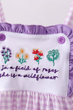 Purple floral embroidery gingham ruffle shorts set - Aaria Tees Aaria Tees